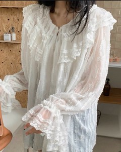 Button Shirt/Blouse Lace Sheer