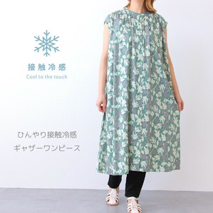 ≪2025春夏新作≫接触冷感プリント　ギャザーワンピース　フレンチスリーブ　シャツワンピ