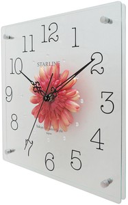 Wall Clock Red Made in Japan Square Gerbera