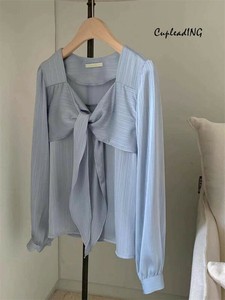 ≪予約商品≫韓国ファッション ランタンスリーブ Vネック ブラウス レディース トップス