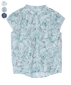 Button Shirt/Blouse Shirtwaist French Sleeve Stand-up Collar Marble Switching [2025 NEW]