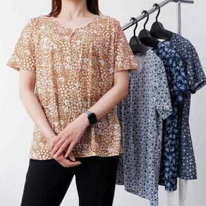 【超特価】  総柄タック使いカットソー   総柄 花柄 半袖 Tシャツ カットソー レディース