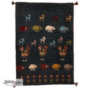 ギャッベ　ペルシャ　イラン　オーガニックウール　絨毯　ラグ　玄関マットL (約60×90cm）G1513　64×92cm