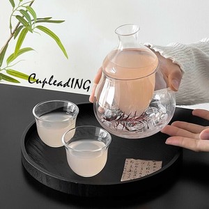 【定番商品】激安セール 氷びん ガラス器具 4点セット 分酒器 大容量 酒びん グラス 木製トレイ 50ml