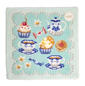 フェイラー FEILER　タオルハンカチ  スウィートトリート ペールグリーン　限定デザイン　カフェ紅茶お菓子