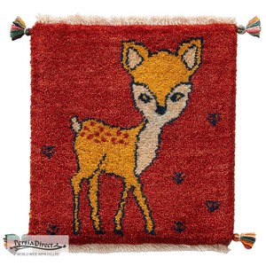 ギャッベ　HAJI作　ペルシャ　イラン　オーガニックウール　絨毯　ラグ　座布団　40×43cm　MSH17078_RE
