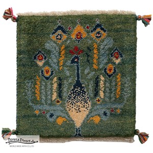 ギャッベ　HAJI作　ペルシャ　イラン　オーガニックウール　絨毯　ラグ　座布団　40×41cm　MSH17087_GR