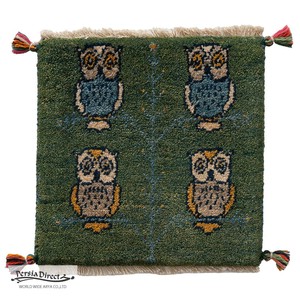 ギャッベ　HAJI作　ペルシャ　イラン　オーガニックウール　絨毯　ラグ　座布団　40×40cm　MSH17068_GR