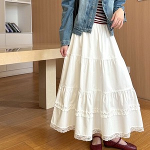 u26725 レディース ボトムス ロングスカート ハイウエスト 2025春新作 韓国風 レース