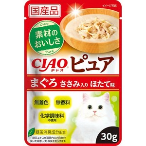 ［いなばペットフード］CIAO ピュアパウチ まぐろ ささみ入り ほたて味 30g