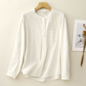 Button Shirt/Blouse Ladies fashion Round Neck Linen Cotton Spring