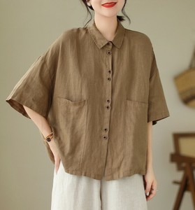 Button Shirt/Blouse Ladies fashion Summer Linen Cotton