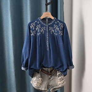 Button Shirt/Blouse Ladies fashion Round Neck