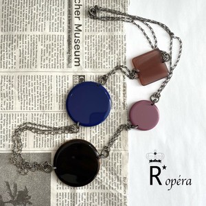 オリジナル ビックプレート CIRCLE＆SQUARE スモーキ—カラーロングネックレス　ハンドメイド　日本製
