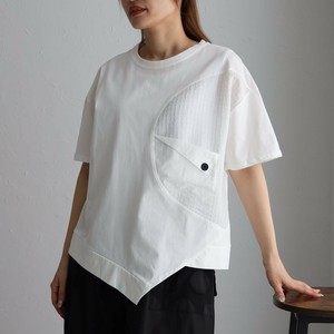 異素材モチーフドッキングデザインラウンド半袖Tシャツchouchou(シュシュ）2025新作春夏ss
