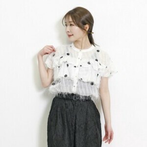Button Shirt/Blouse Embroidery Lame Sheer