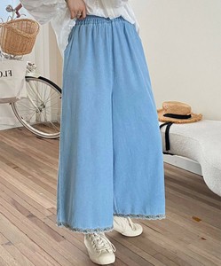 【aimoha】裾レースコットンワイドパンツ レディース ワイド 草花 デニム ボトムス