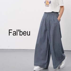 【新作】ヒッコリーデニムタックワイドパンツ　ストライプ