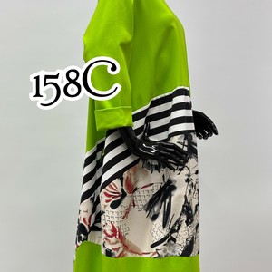 【イタリア製】158C ストライプ柄×花柄 コクーンシルエットワンピース
