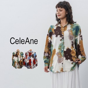 【新作】アート柄シャツブラウス　2色展開