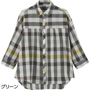 7分袖強撚格子柄シャツブラウス(婦人)