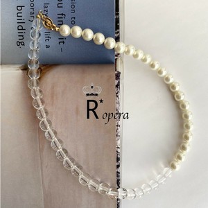 New シルキーパール x CLEAR アクリルビーズ ネックレス　日本製　ハンドメイド　上品