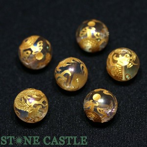 【彫刻ビーズ】オーロラクォーツ 14mm (金彫り) 五爪龍 (数量限定商品) 【天然石 パワーストーン】