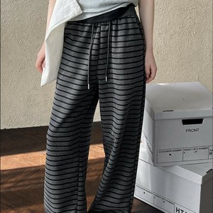 u26798 レディース ボトムス ハイウエスト ボーダー カジュアル ワイドパンツ 2025春新作 2色