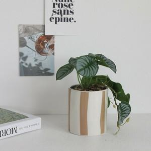 フェイクグリーンポット stripe brown　鉢/植木鉢/フェイクグリーン/観葉植物