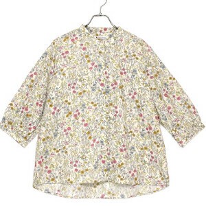 Button Shirt/Blouse Shirtwaist Stand-up Collar Flowers
