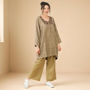 コットン100％　やわらかダブルガーゼ　ゆったり切り替えチュニック