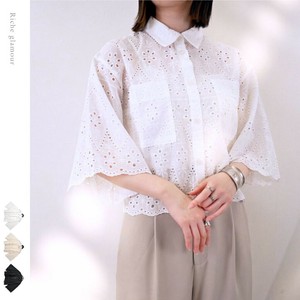 Button Shirt/Blouse Half Sleeve Cotton Scalloped Lace [2025 NEW]