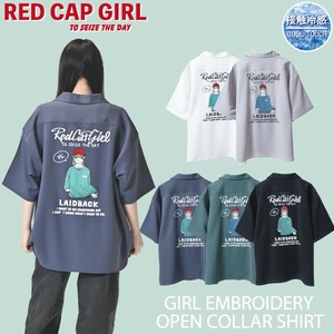 【25SS新作】RED CAP GIRL 接触冷感 ナチュラルストレッチポリエステル オープンカラー 半袖シャツ