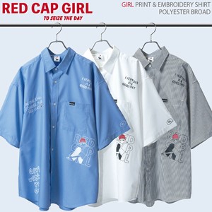 RED CAP GIRL Button Shirt Patterned Polyester Broad Short Sleeve Shirt