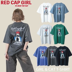 【売れ筋・25SS新作】RED CAP GIRL 20/-天竺 ガール×ネコ バックプリント 半袖T-shirt