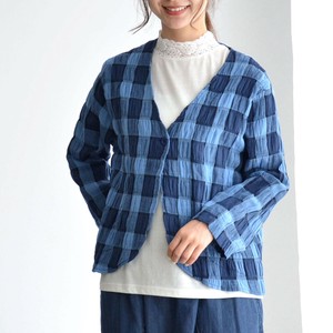 Jacket Check Pattern Collarless 9/10 length