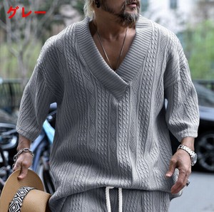 Tシャツ 半袖 ニット Vネック 無地 ゆったり 快適 メンズ ファッション BQ7040