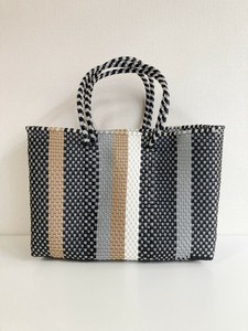 【新入荷】手編みのメルカドバッグ・TANPIN/STRIPE BLK・横⾧（M）