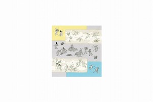 50 鳥獣人物戯画 絵巻 ブルーイエロー 【日本製 アニメーション元祖 和】