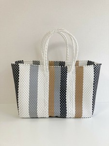【新入荷】手編みのメルカドバッグ・TANPIN/STRIPE・横⾧（M）