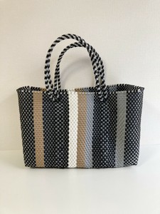 【新入荷】手編みのメルカドバッグ・TANPIN/STRIPE BLK-2・横⾧（M）