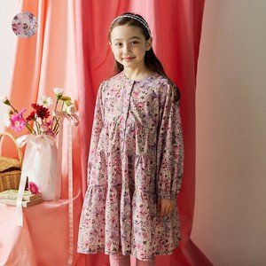Kids' Casual Dress Flare Floral Pattern Shirt Dress Front Opening Tiered