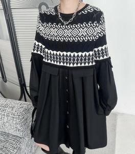 ワンピース ニット  長袖 ラウンドネック 春秋 ゆったり 快適 レディース ファッション  BQ7061