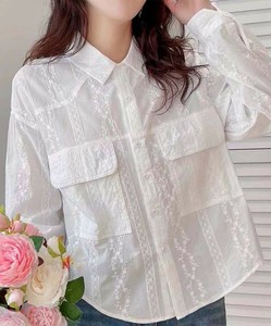 【aimoha】フラップポケット花柄シャツ レディース ブラウス ポケット 春 夏