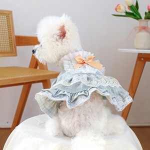 犬服 5サイズ ドッグウェア ペット服 ワンピース お嬢様 ご令嬢風 リボン 刺繍