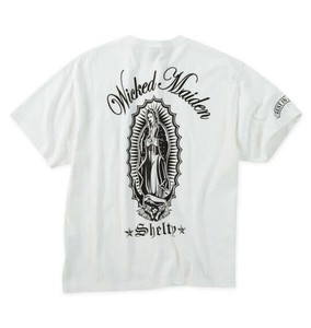 SHELTY ビッグサイズ メンズ 天竺刺繍&プリント半袖Tシャツ オフホワイト  3L 4L 5L 6L 8L