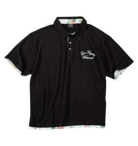 SHELTY ビッグサイズ メンズ 鹿の子ボタニカル昇華プリントフェイクレイヤード半袖ポロシャツ