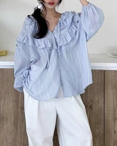 Button Shirt/Blouse Sheer Stripe