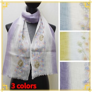 2025春夏新作 シルク混の天然素材 美しいグラデーション+マルチカラー刺繍★シルク混フラワー刺繡ストール