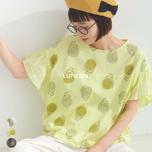 16S天竺＊ドビー 袖フリルビッグ お花プリント プルオーバー Tシャツ【2025年春夏新作】